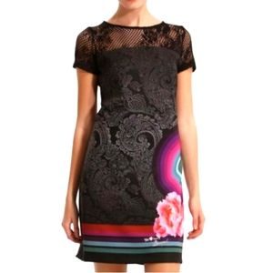 𝅺desigual Matty Galactic Dress Black Women's Lace Top Pink Red Blue size 10